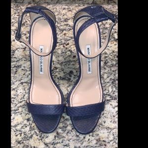 MANOLO BLAHNIK CHAOS NAVY SNAKESKIN ANKLE STRAP